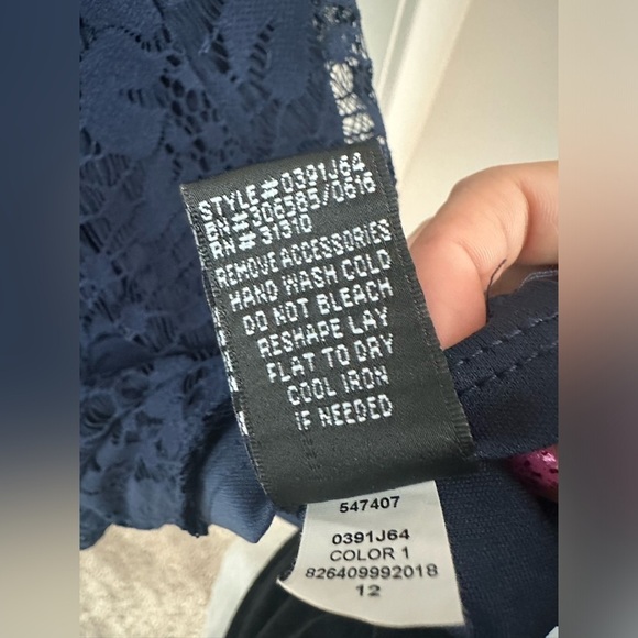 Navy Blue AB Studio Long Sleeve Lace Sheath Dress - Picture 5 of 6